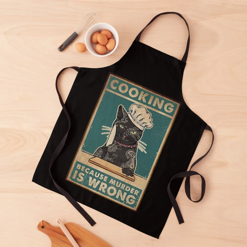 

Black Cat Cooking because murder is wrong cat lover gifts Apron Men'ss Kids Household Items Useful beauty master Apron