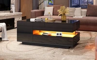 Table basse noire 95x50x40 cm avec plateau relevable, 1 tiroir, 1 armoire et éclairage LED – Table à thé brillante avec rangement dissimulé et semi-ouvert – Gain de place pour le salon – MDF robuste, montage facile – Moderne et fonctionnelle 6