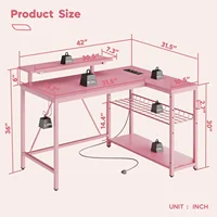 Desk with Power Outlets,42 LED Small Corner Computer Desk with Reversible Storage Shelves,L Shaped Desk with Hook 2