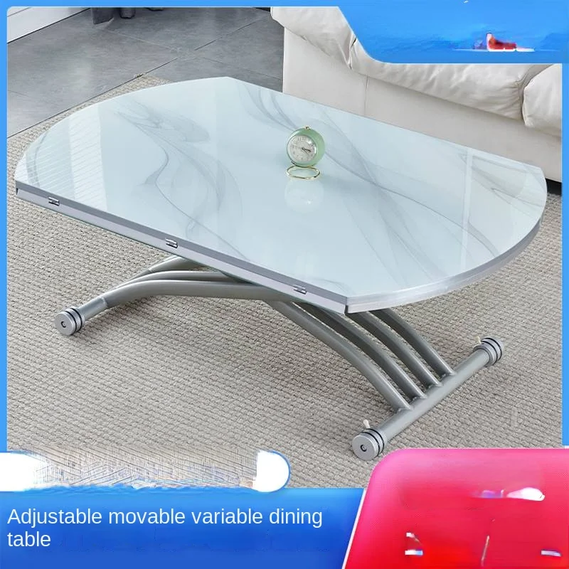 

Small Apartment Lifting Coffee Table Dual-Use Simple Modern Multi-Functional Collapsible round Tempered Glass Tea Table