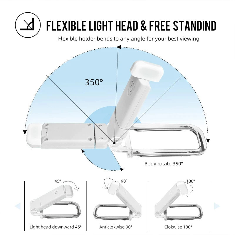 Mini Light Reading Clip Light LED Small Night USB Charging Adjustable Brightness Eye Protection Portable