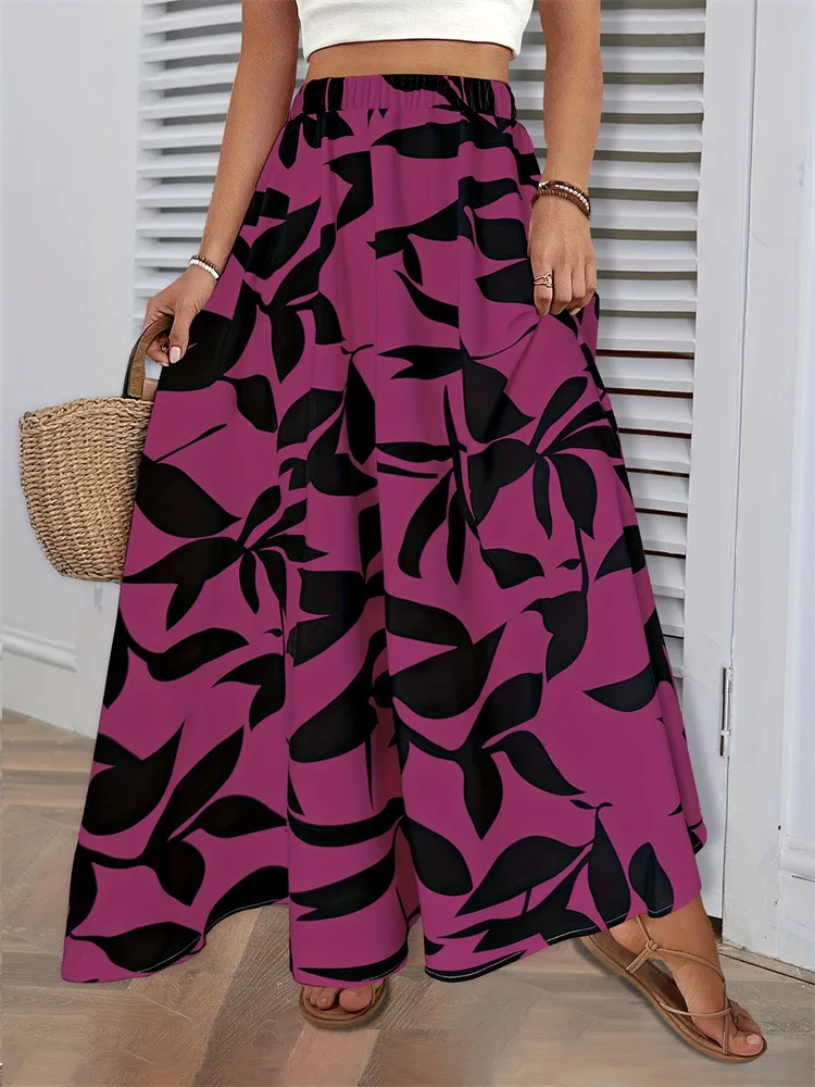 Fairyshely عادية ورقة طباعة تنورة طويلة للنساء 202...