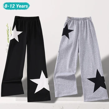 Pantaloni ricamati elastici primaverili per ragazze a cinque punti Pantaloni solidi per bambini Abbigliamento autunnale 8 9 10 11 12 anni Stella casual 1