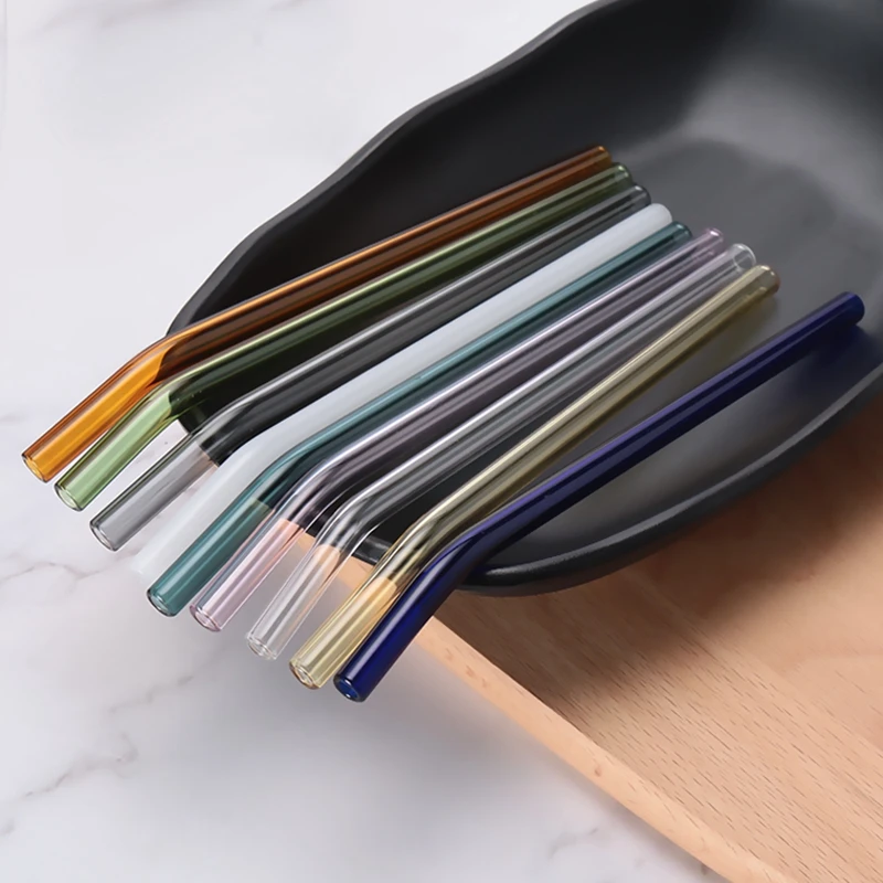 8 Colors Reusable Drinking Glass Straws Eco-Friendly High Borosilicate Glass Straw for Smoothie Milkshakes Drinks Bar Accessoroy For glass straw set,drinking straws