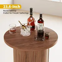 36" Round Bar Table with Fluted Base & Hidden Storage for Small Kitchen Pub Bistro Living Room, Walnut, Customized 6