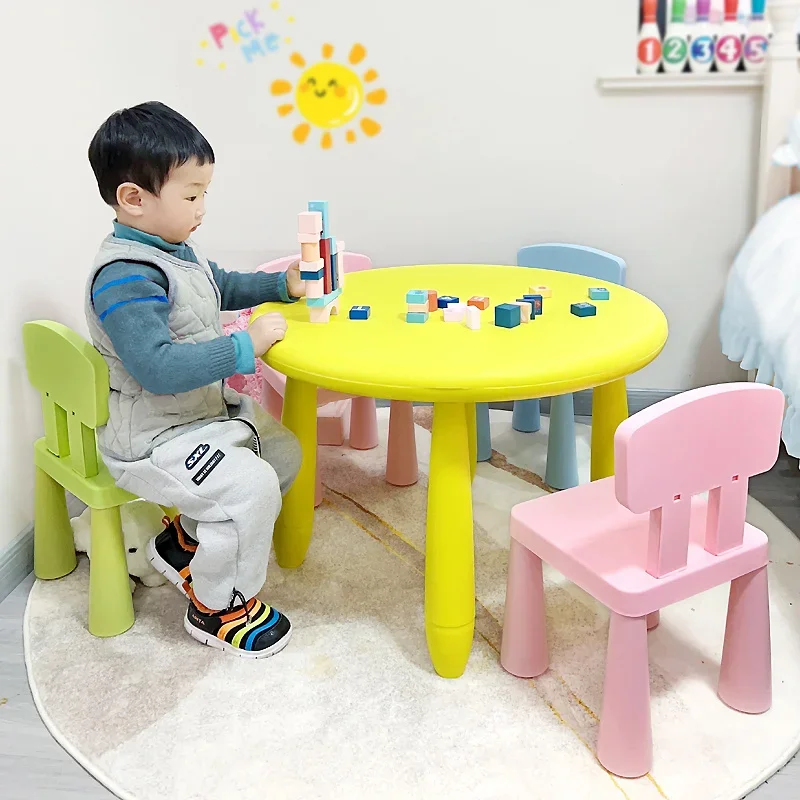 Kids Early Education Class Study Write Table Chair Sets Easy Clean Baby Plastics Table with 4 Chairs Kindergarten Desk Stools