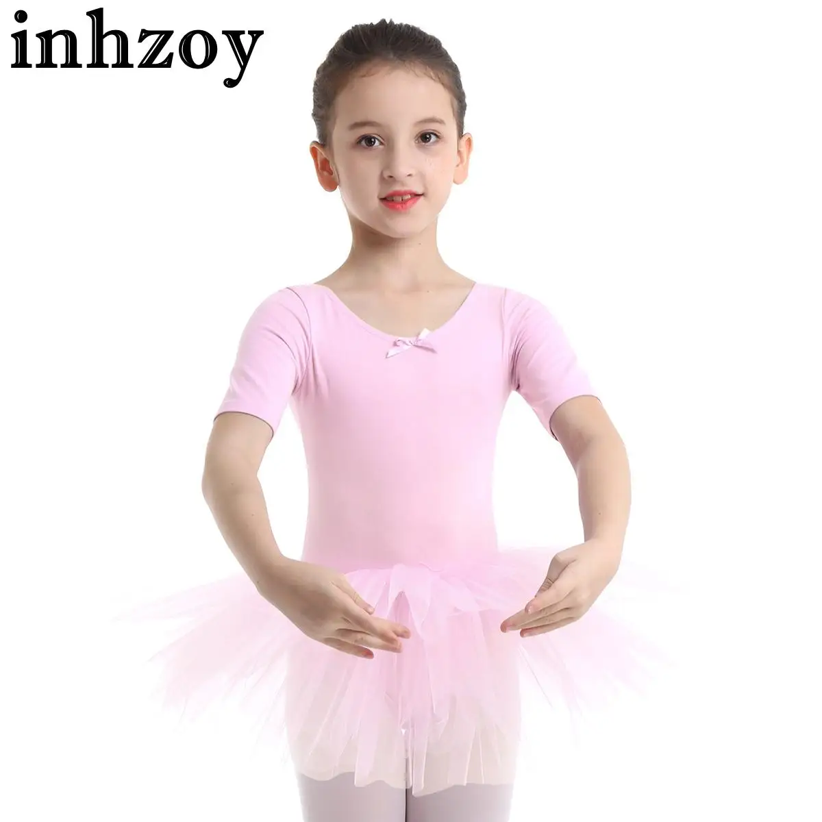 

Kids Girls Classic Ballet Dance Dress Short Sleeve Leotard Tulle Tutu Dresses Ballerina Stage Performance Teamwear Costume