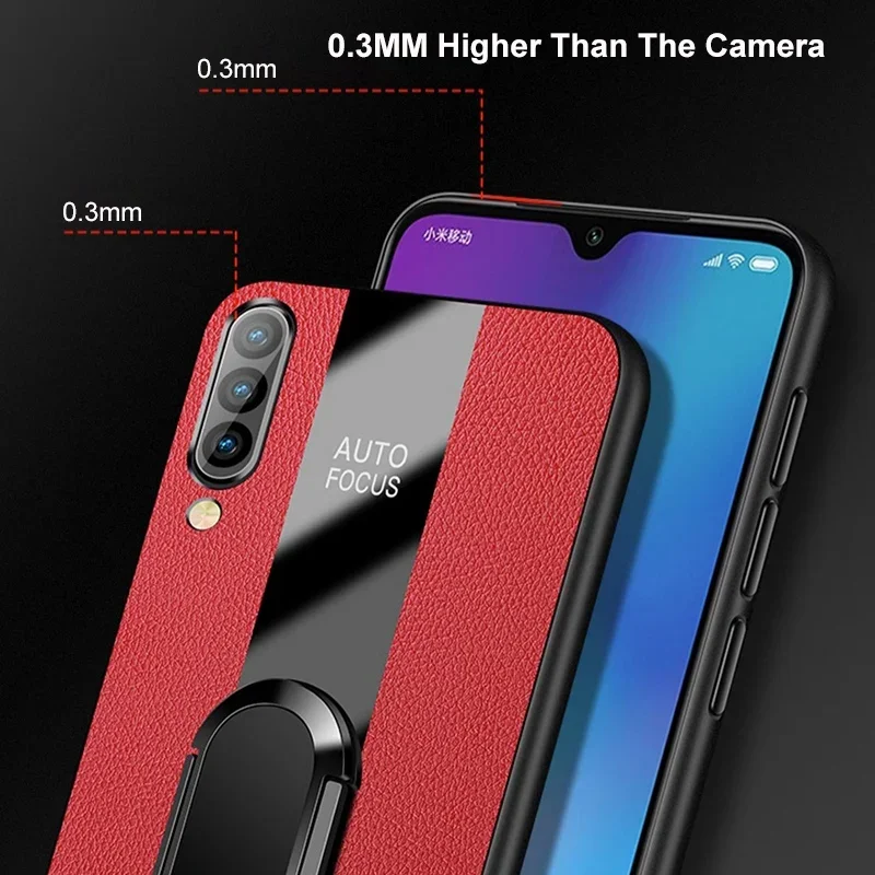 Leather Ring Holder Shockproof Phone Case with Silicone Protection and Back Cover