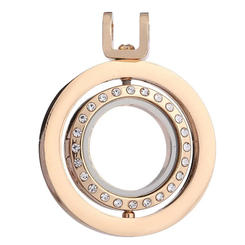 5PCS Rotatable Rhinestone Living Memory Floating Glass Locket Reliquary Pendant Photo Jewelry Making Necklace Keychain Gifts