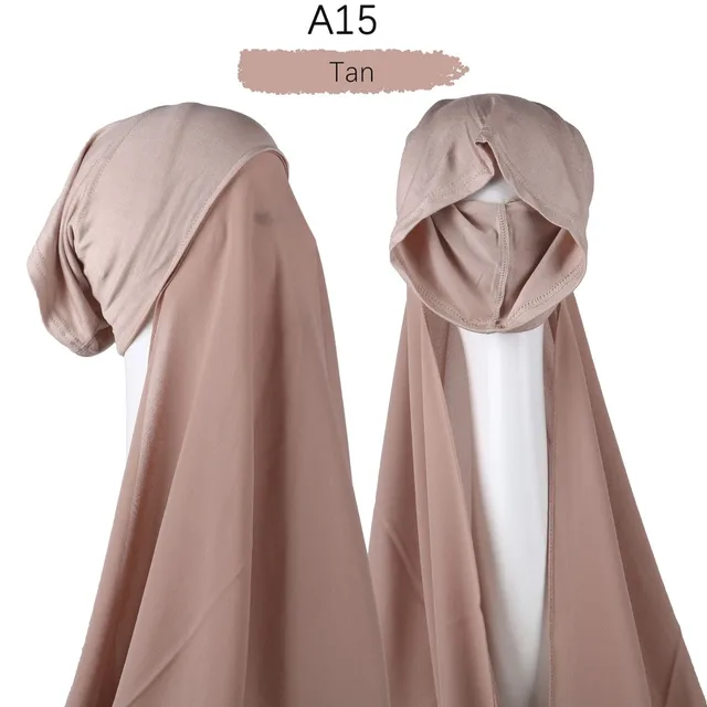 Muslim Women Heavy Chiffon Hijab Scarf With Bonnet  Instant Chiffon Hijabs Scarves With Caps Pinless Underscarf Headscarf A15