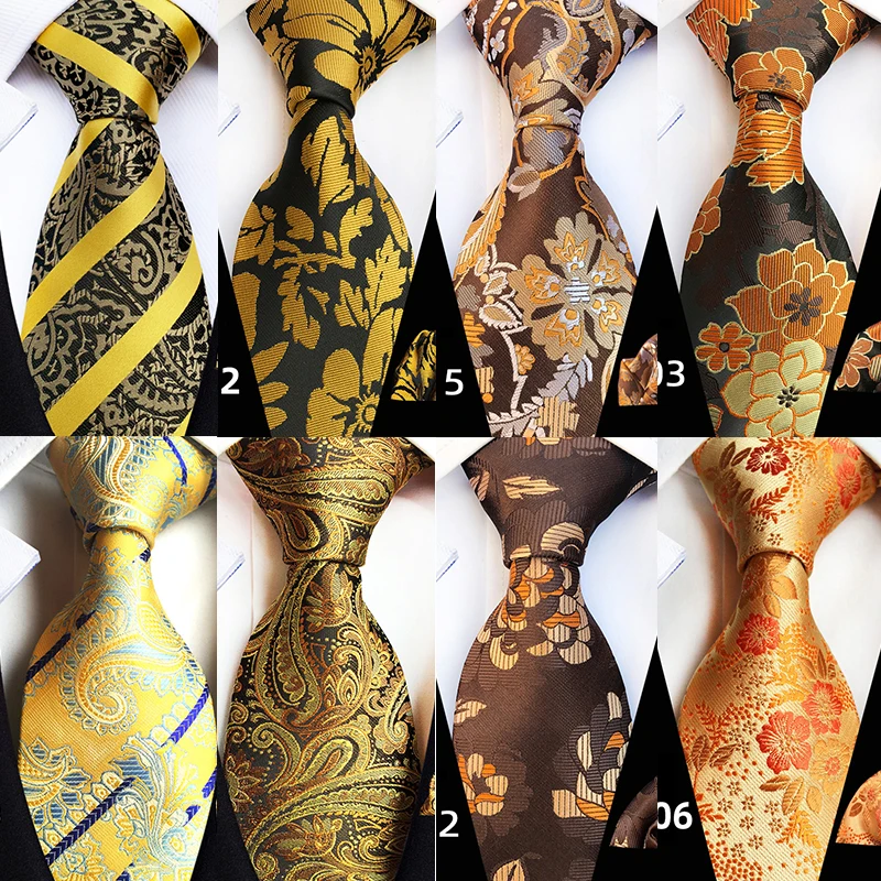 

Linbaiway Mens Ties Set Floral Printed Yellow Paisley Necktie for Men Business Neck Tie Hanky Cufflinks Set Wedding Party Cravat