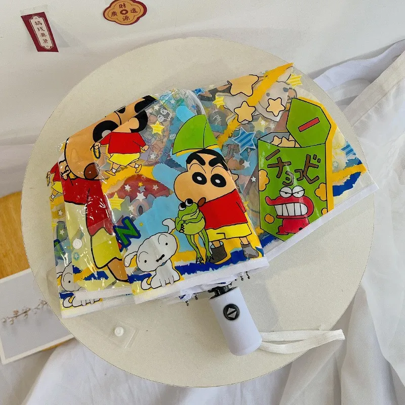 

Crayon Shin-chan Transparent Umbrella Fully Automatic Folding Umbrella Anime Peripherals Cute Sun Vinyl Umbrella Holiday Gifts