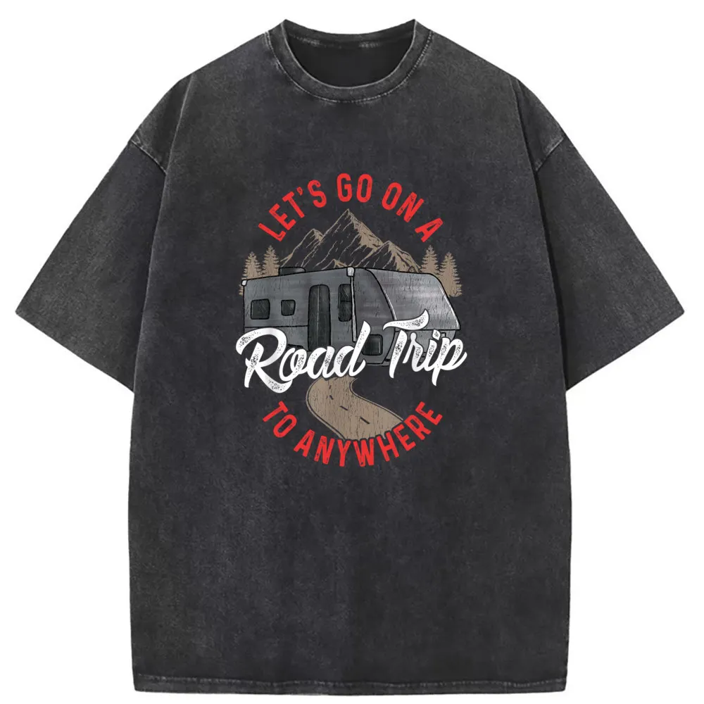 

Go On A Road Trip To Anywhere Man Long Sleeve Tee Shirt Men Vintage Printed T-shirts Washed Cotton Sweatshirts Autumn