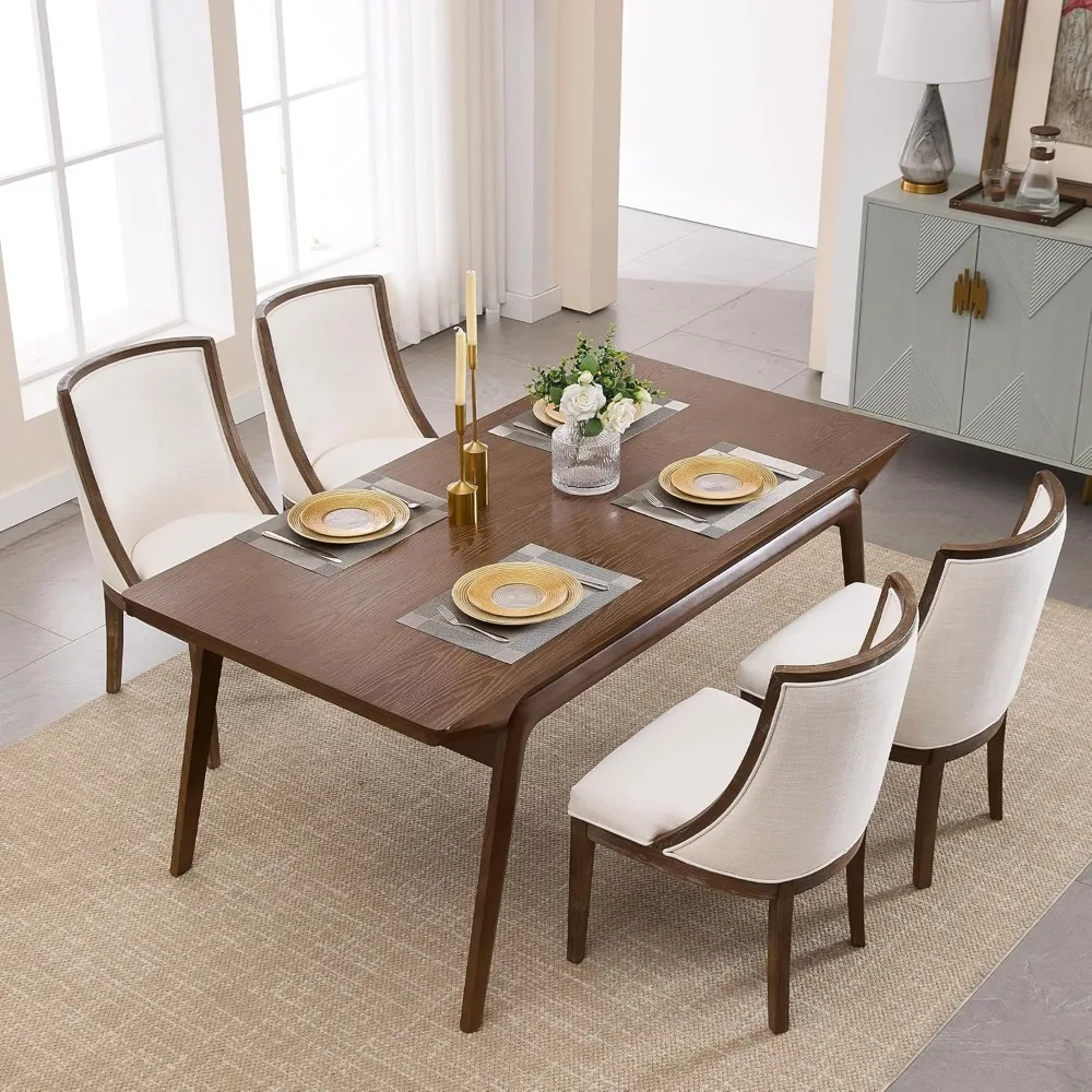 Modern Farmhouse Dining Chairs Set of 6 Upholstered Dining Room Chairs with Curved High Back for Kitchen Restaurant Cafe Home 2