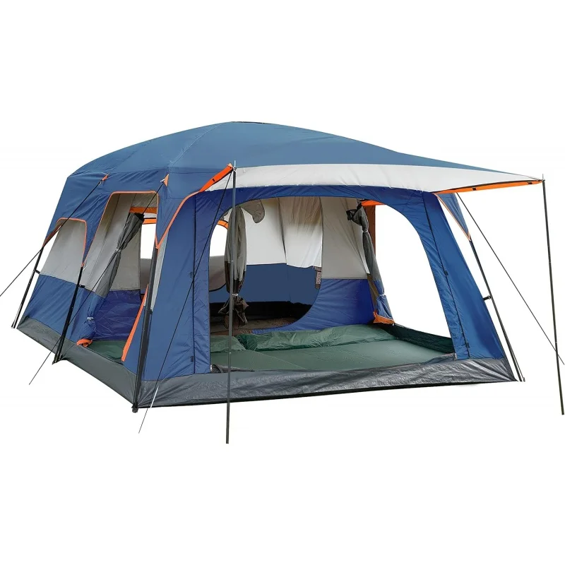 

KTT Extra Large Tent 10-12 Person(B),Family Cabin Tents,2 Rooms,3 Doors and 3 Windows with Mesh,Straight Wall,Waterproof,Double