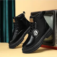 2025* High Top Boots Men's Leather Shoes Fashion Motorcycle Ankle Boots for Men Winter Boots Man Shoes Lace-Up Botas Hombre