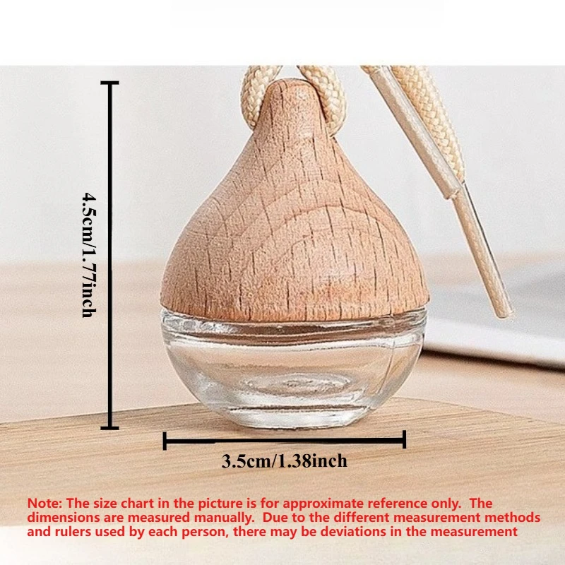 Bottiglia di vetro di profumo pendente per deodorante per auto vuoto da 6 ml con tappi in legno Bottiglia di diffusore di olio essenziale per auto riutilizzabile - Image 3
