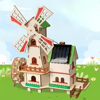 Maisons de moulin à vent solaire, modèles d'assemblage artisanaux pour enfants, puzzles en bois 3D, expériences scientifiques éducatives 2