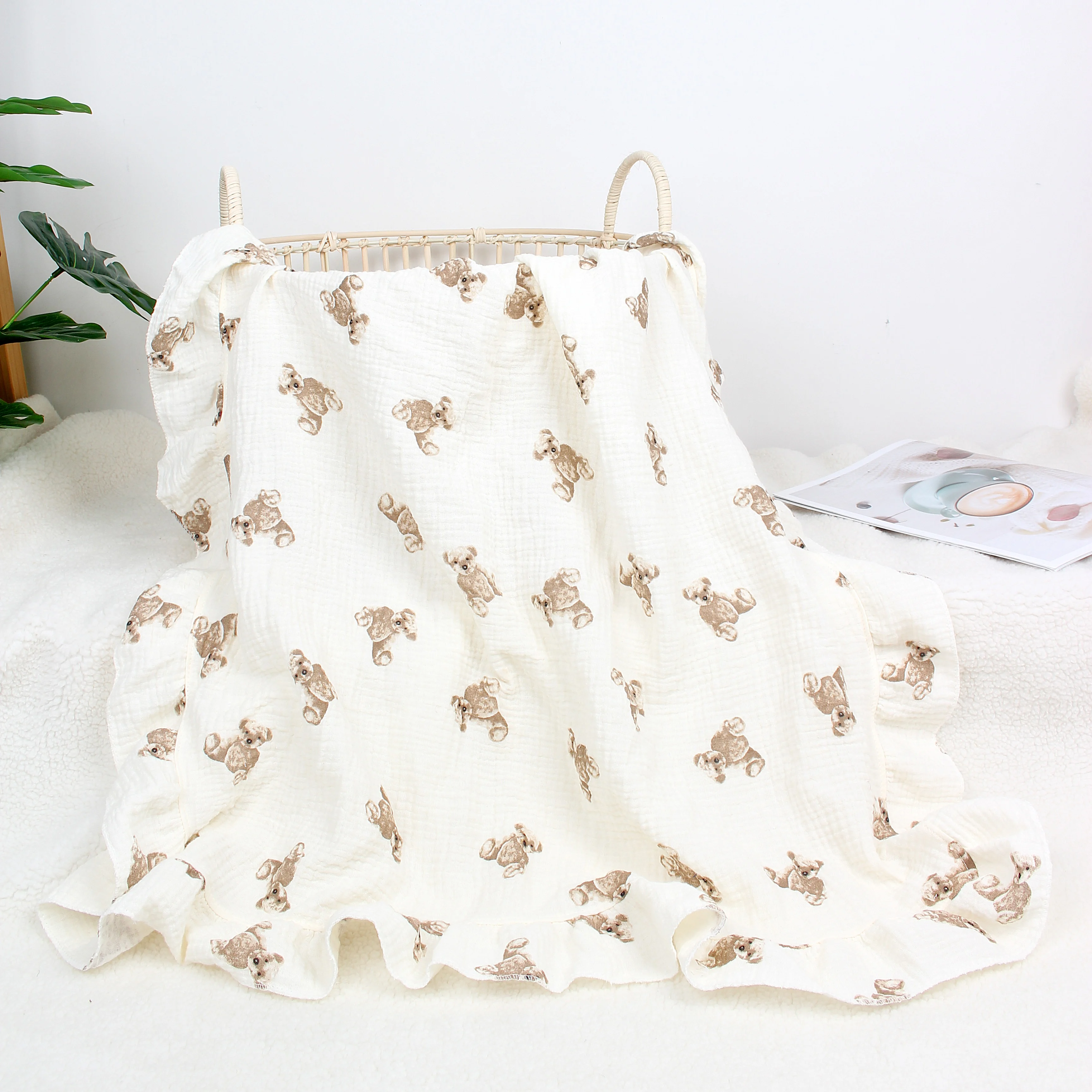 Baby  Organic Cotton Wrap Gauze Ruffle Baby Blanket Newborn Security Muslin Swaddle Blanket 6