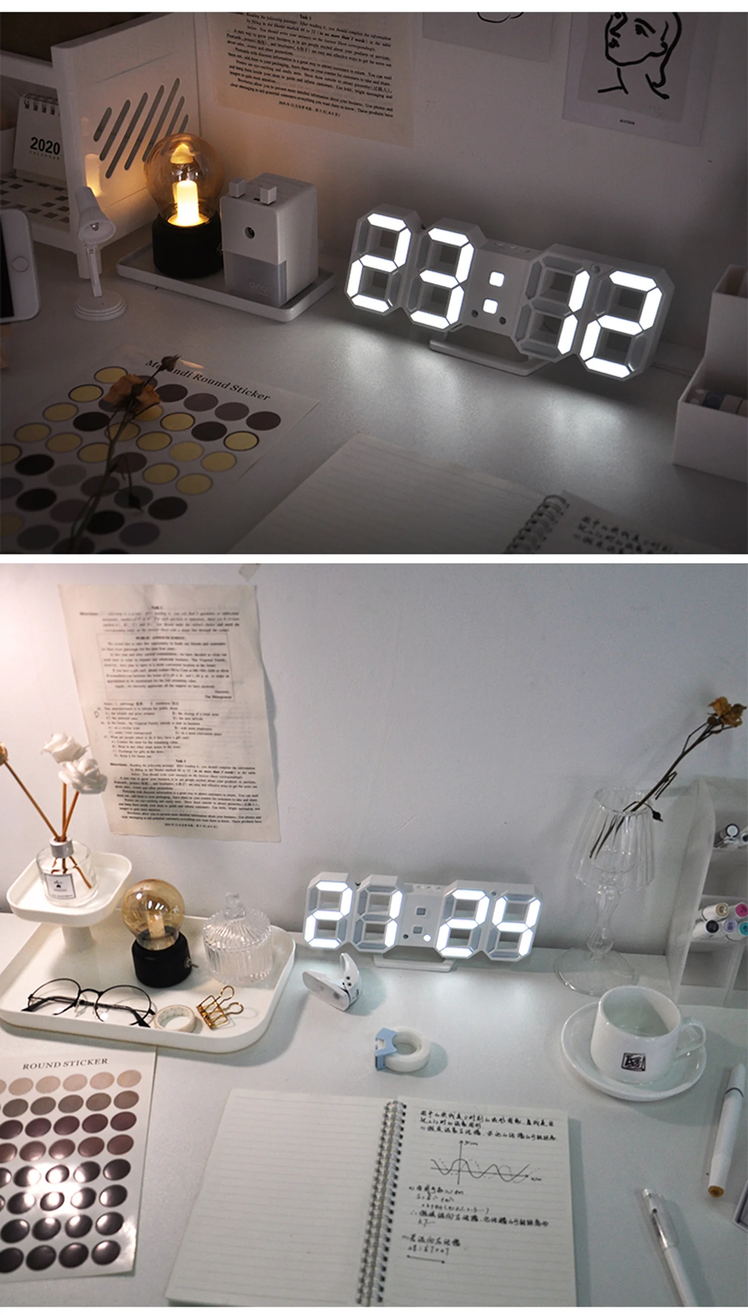 3D LED Digital Alarm Clock Three-dimensional Wall Hanging Watch Table Calendar Thermometer Electronic Furnishings