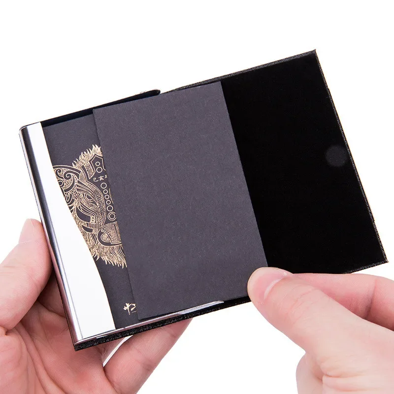 PU Business Card Holder with Magnetic Buckle Stainless Steel Business Card Case Credit Card ID Name Card Sleeve for Men Women 4