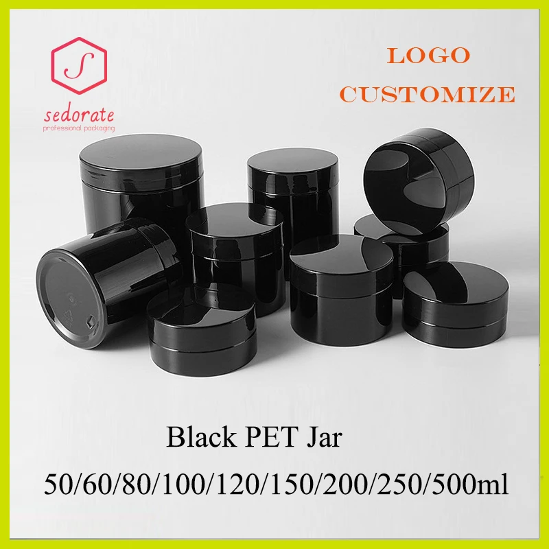 Black Plastic Jar Empty PET Case 50/60/100g Lucifuge Storage Jar Cream Refill Pot Powder Case Travel Cans YST2308151 20/30/50pcs Cosmetic Plastic Bottle