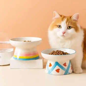 Ciotola in ceramica per gatti, piatta/inclinata, protezione della colonna vertebrale cervicale, ciotola per alimenti per animali domestici, anti-ribaltamento, ciotola per cani e gatti fatta a mano.