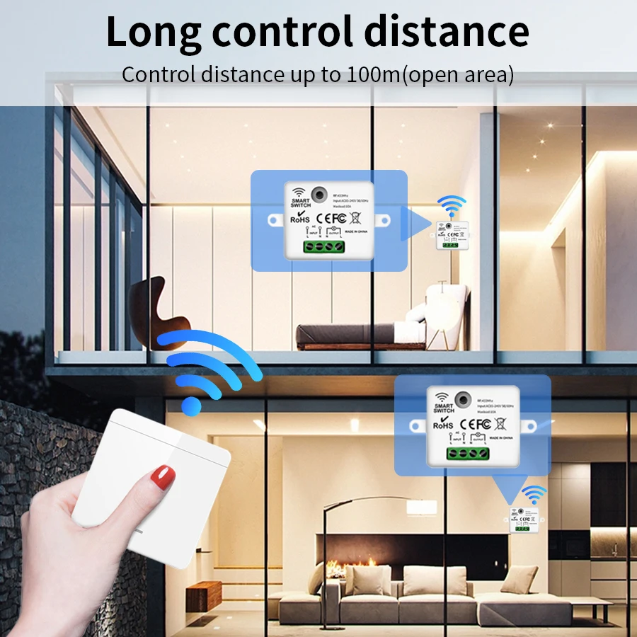 Wireless Light Switch 10A 110V 220V RF433 Module Remote Control 1/2/3 Gang Wall Light Bulb Chandelier