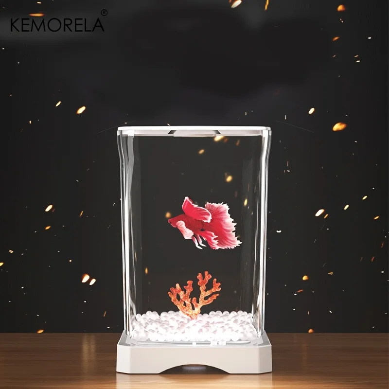 Fish Aquarium KEMORELA Acrylic Betta Fish Tank High Transparency Feeding Hole Desktop Fish Bowl Removable Small Landscape Tank