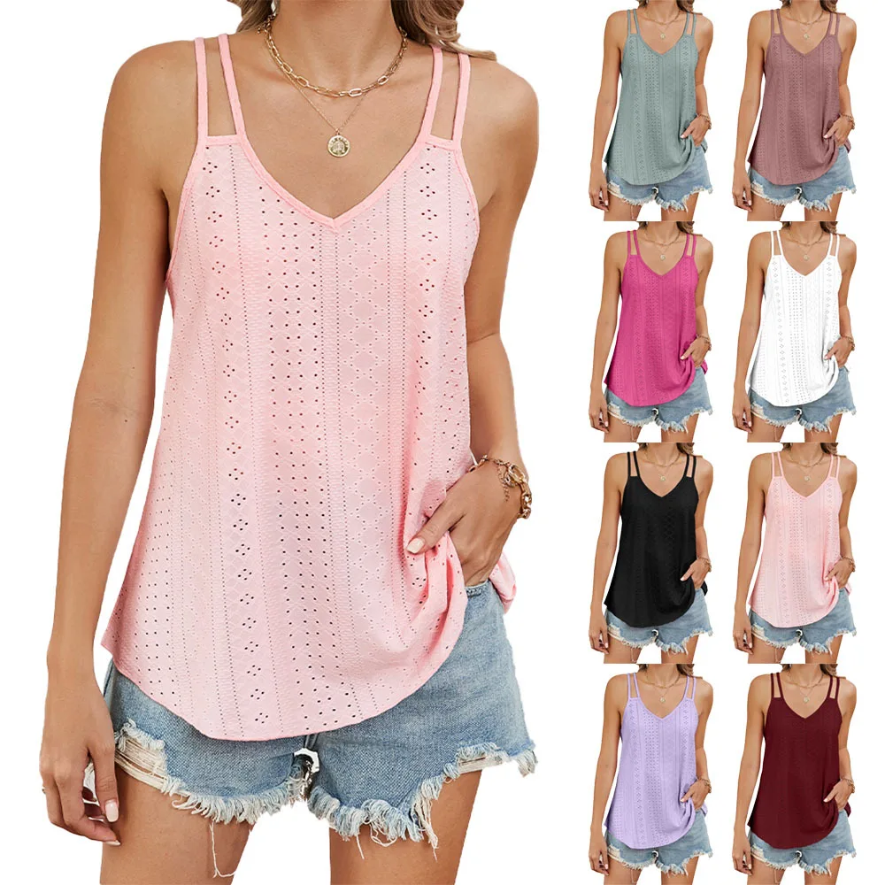 

Monochrome V-neck Camisole for Women, Casual Top, Base, Temperament, Summer