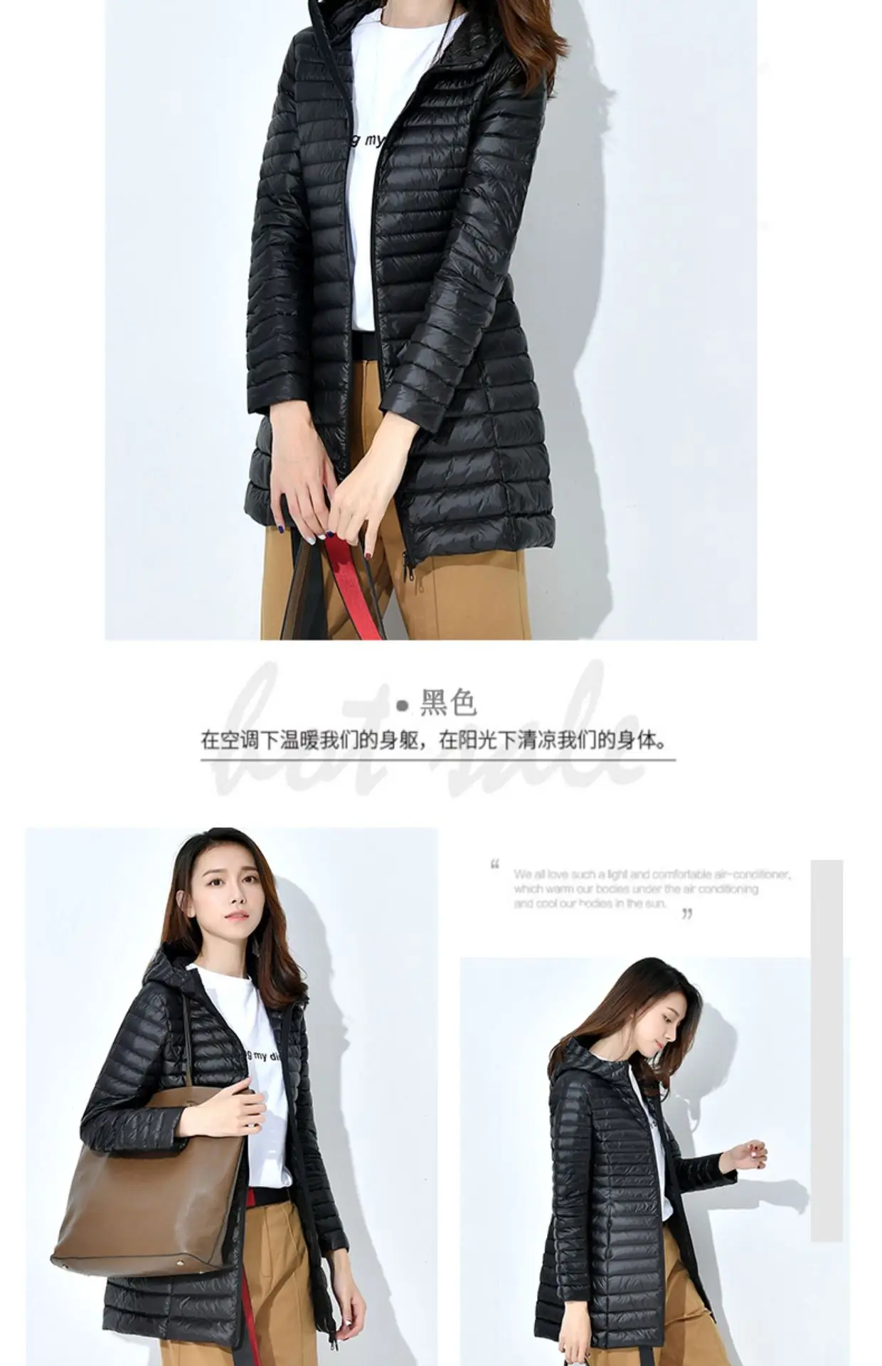 Winter Lightweight Down Jacket Women Mid Length White Duck Down Puffer Coat Woman Portable Slim Fit Fashion Outerwear JK-070
