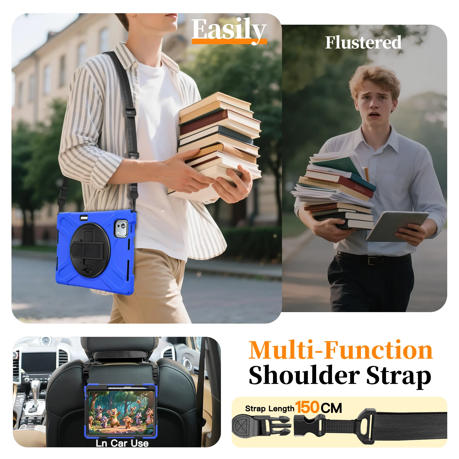 Heavy Duty Protective Tablet Case with Shoulder Strap - Durable PC + Silicone Cover