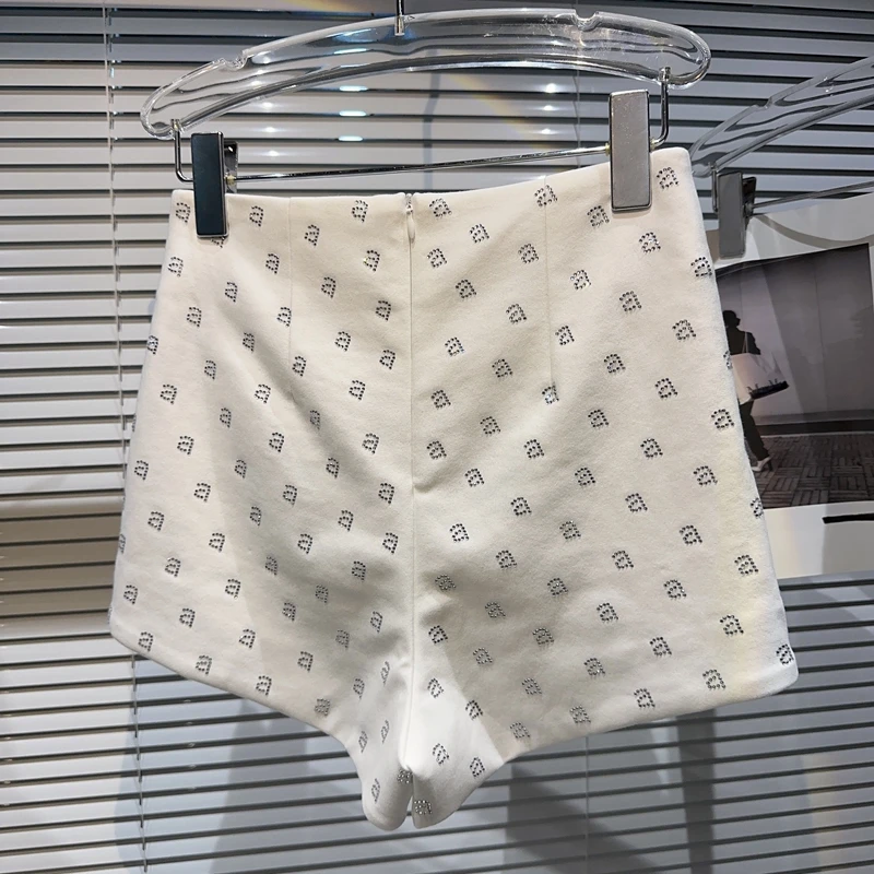 HIGH STREET full rhinestone print wang solid all-match zipper three-point suit shorts for women
