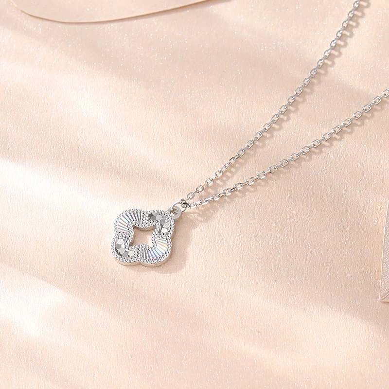 New Star Clover Necklace For Women S925 Sterling Silver Light Luxury CNC Beehive Colorful Cut Lucky Flower Pendant Charm Gift