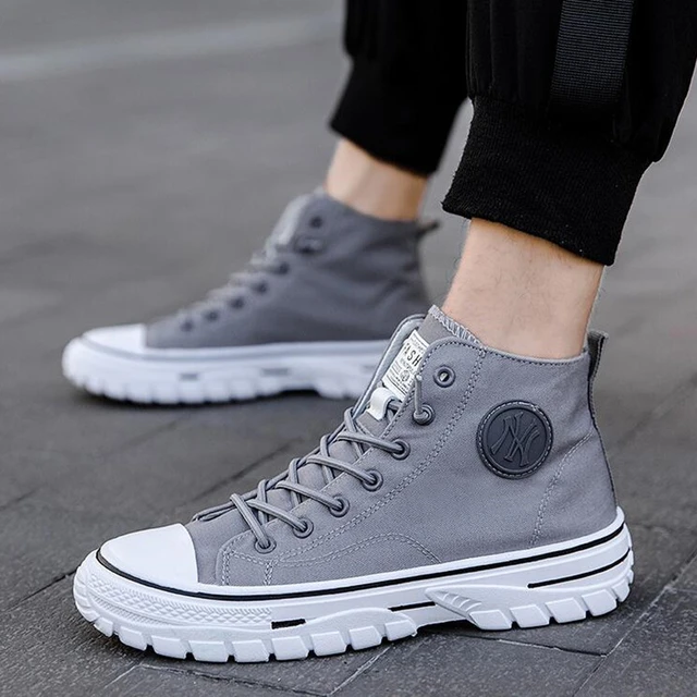 Casual High-top Shoes Fashion Men Tennis Black Breathable Sport Sneakers  Male Trainer Shoes Grey Medium Top Skateboard Shoes - AliExpress