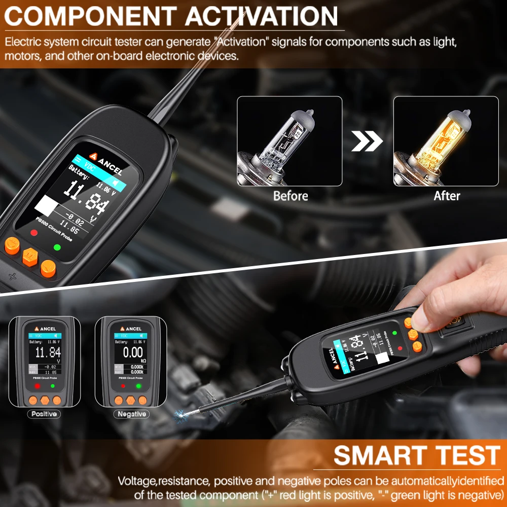 ANCEL PB500 Car Battery Tester Electrical Integrated Auto Battery System Diagnostic Tools12V/24V Power Probe Circuit Tester Kit