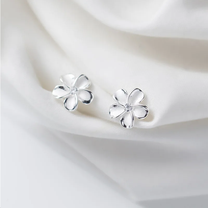 925 Sterling Silver Plumeria Flower Study Earrings for Women Girls Teen Crystal Christmas Thanksgiving Birthday Gift