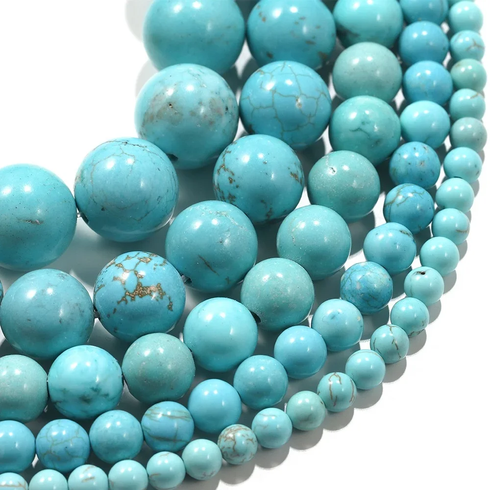 

Charm Turquoise Stone 4/6/8/10/12mm Pick Size Round Loose Beads for Jewelry Making DIY Women Bracelets Necklace Manual 15''