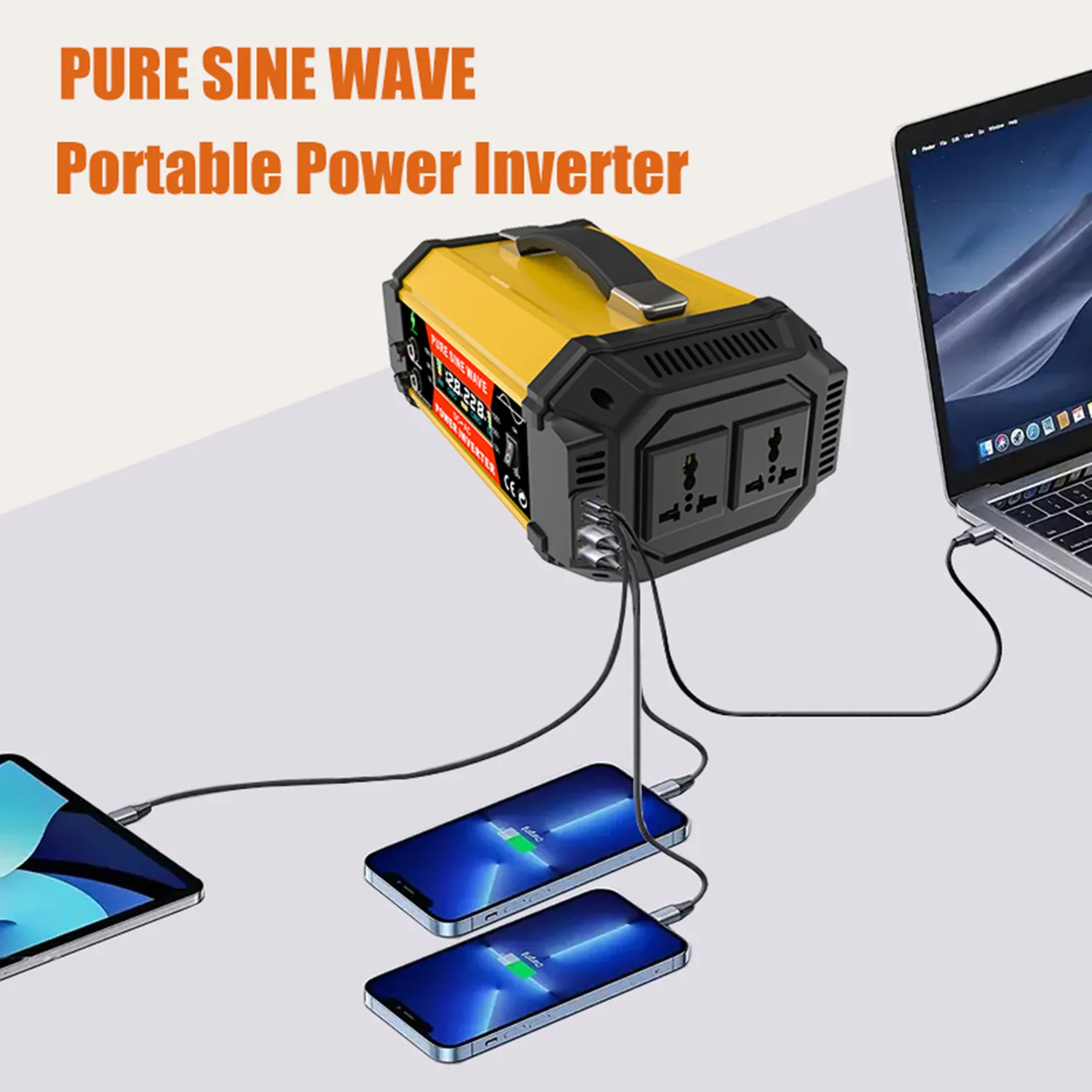 5000W Pure Sine Power Inverter - 12V to 220V Heavy-Duty Converter for Cars, RVs