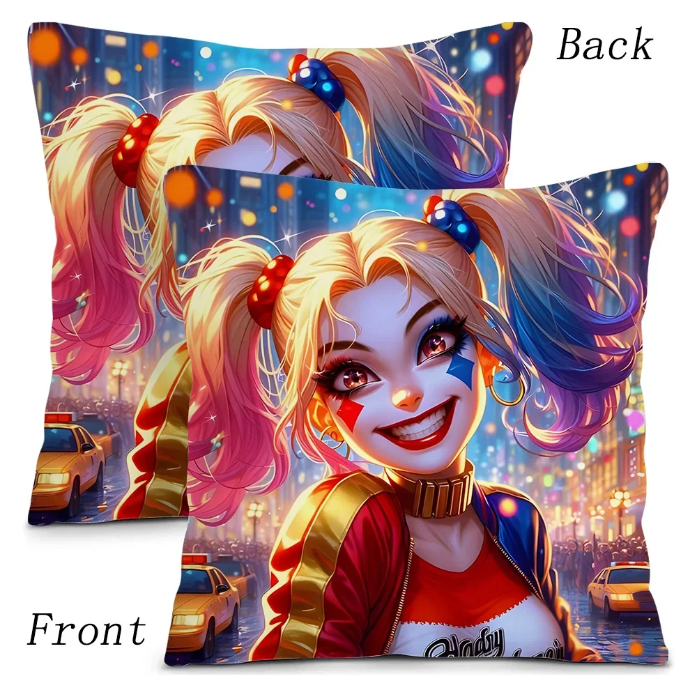 Pillow Covers Cartoon Funny Harleys Quinns Sofa Decorative Home Double-sided Printing Short Plush Cute Cushion Cover