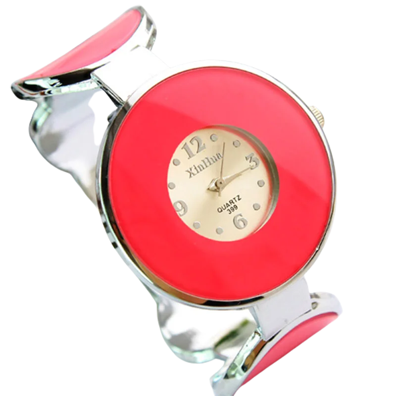 Fashion Women's Quartz Analog Flower Pattern Big Dial Silver Alloy Band