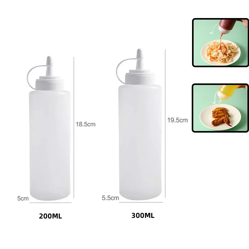 200ml/300ml Plastic Salad Dressing Squeeze Bottle for Ketchup Mustard Mayo Hot Sauces Olive Oil for Sauce Squeeze Bottles
