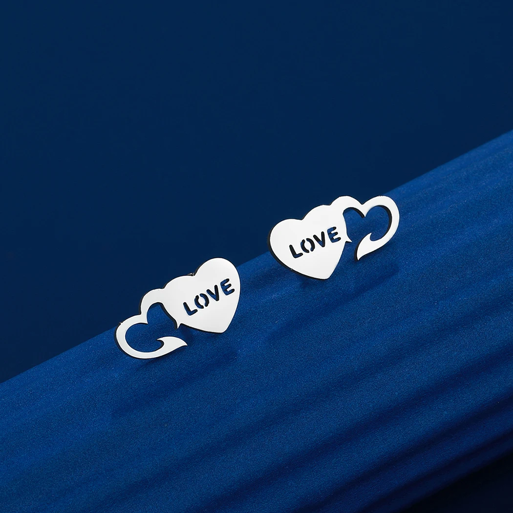 Kinitial Simple Laser Engraving Fashion Stainless Steel Pair of Small love heart Post earring bts  Valentine New year gifts