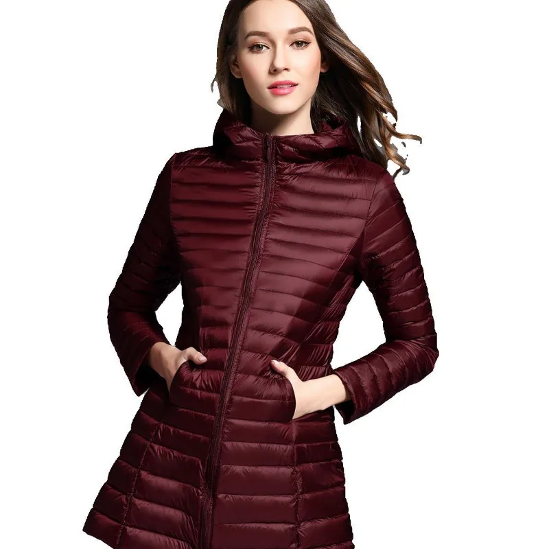 New Warm Women's Lightweight Down Jacket Coats Down Puffer Jacket Women Hooded Slim Outerwear Windproof Windbreaker Coat