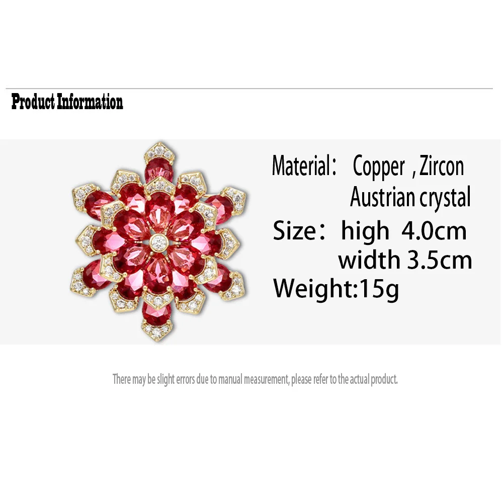 Trendy Large Rhinestone Flower Brooches for Women 3-color Coat Suit Office Party Casual Pins Accessories Gifts