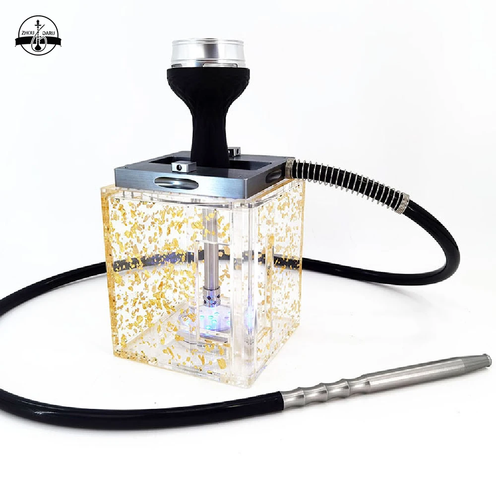

Gold Platinum Hookah Acrylic Complete Shisha Pipes Chicha Bar Club With Lamp Hookah Accessories Smoking Set Smoke Pipe Sheesha