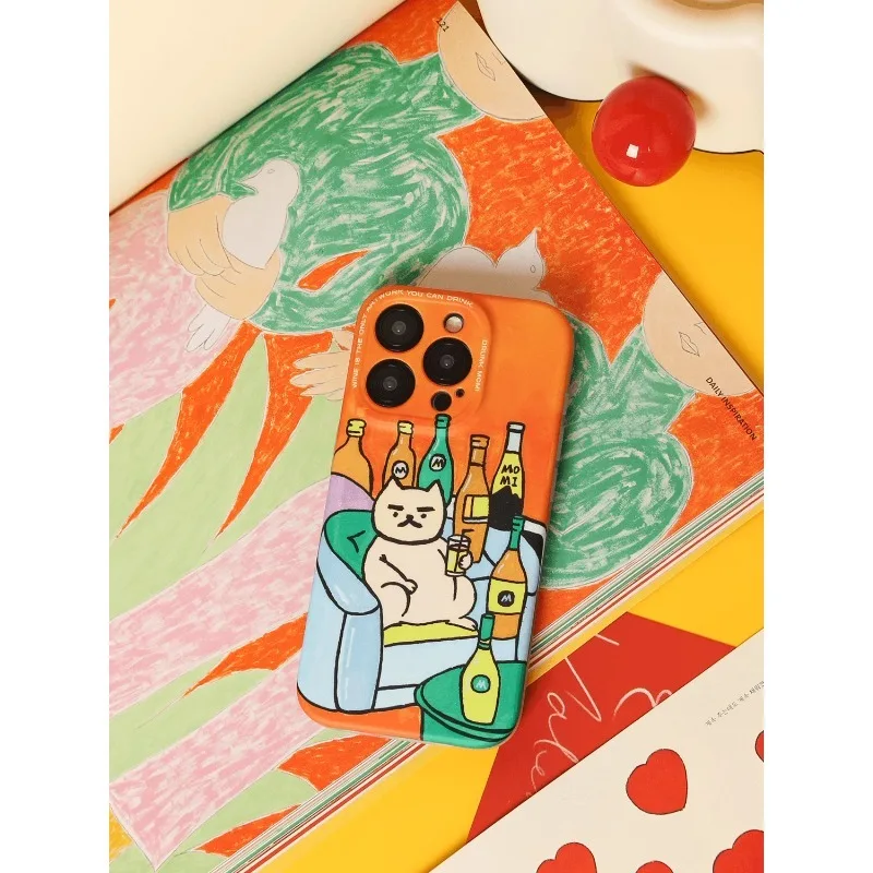 

Korean Cute Cat Couple Phone Case For iPhone 13 14 15 Pro Max Lovely Kitten All inclusive Shockproof Soft Cover funda iphone