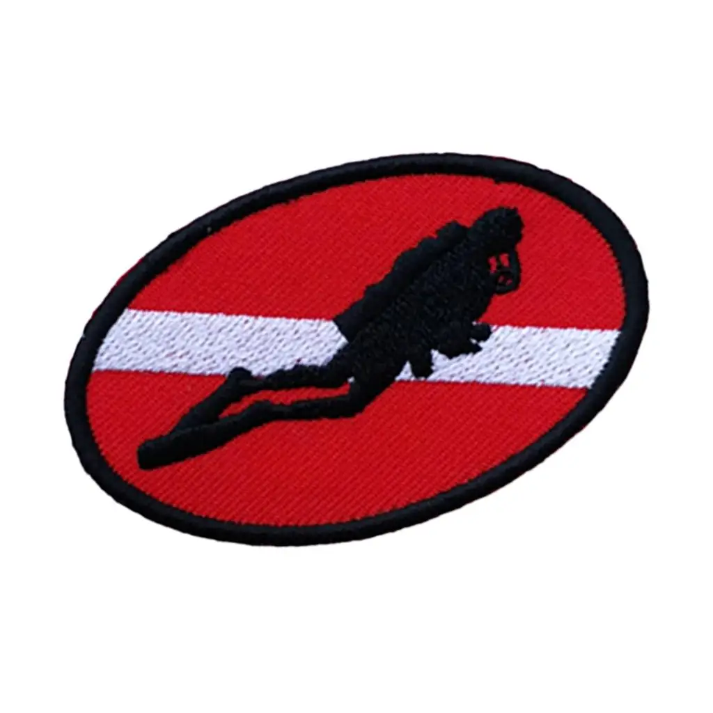 Ellipse 70 x 45mm Diver Down Flag Patch Patches Backpack Badge Scuba Diving Dive Iron On Embroidered Dive Flag Patch