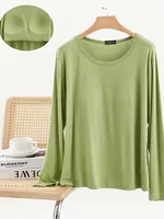 Modal Long Sve round Ne T-irt Women's Spring Thin Pure Color Base irt No Bra Casual Versatile Top July Deer Brand