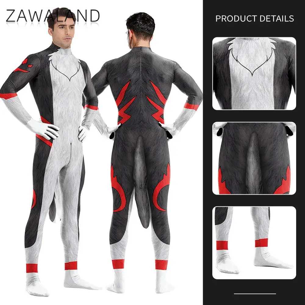 Zawaland Adult Fancy Petsuit Wolf Printed Cosplay Costume Carnival Animal Bodysuit Purim Disguise Zentai Festival Party Catsuit cosplay costume